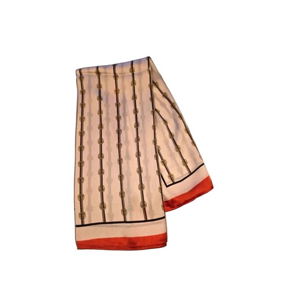 Accessories - Vintage Equestrian Print Silky Feel Scarf With Orange Border